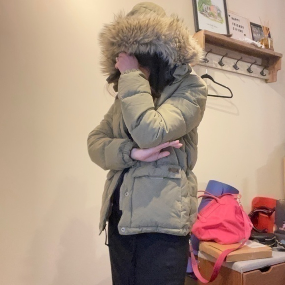 Ralph Lauren Denim & Supply Size XS women Green Down Puffer Coat Faux Fur Jacket
